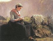 Anna Elizabeth Klumpke Catinou Knitting Spain oil painting artist